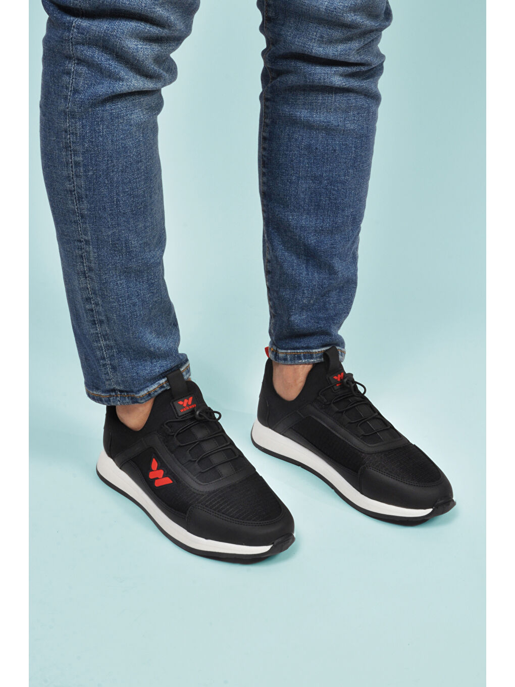 Siyah Kırmızı Kilit Bağcıklı Hafif Esnek Erkek Spor Ayakkabı Apollo 166 M