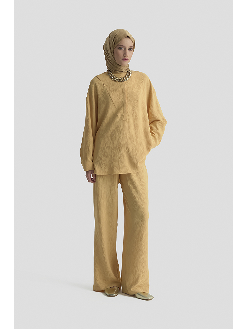 Kahverengi Tunik Pantolon Takım Camel-1