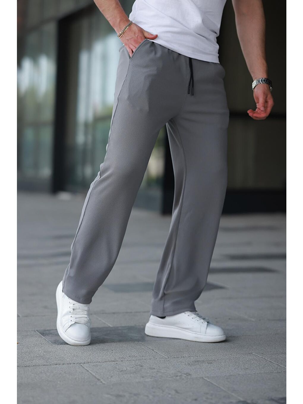 Gri Füme Beli Ayarlanabilir Cep Detaylı Bol Pantolon 6545