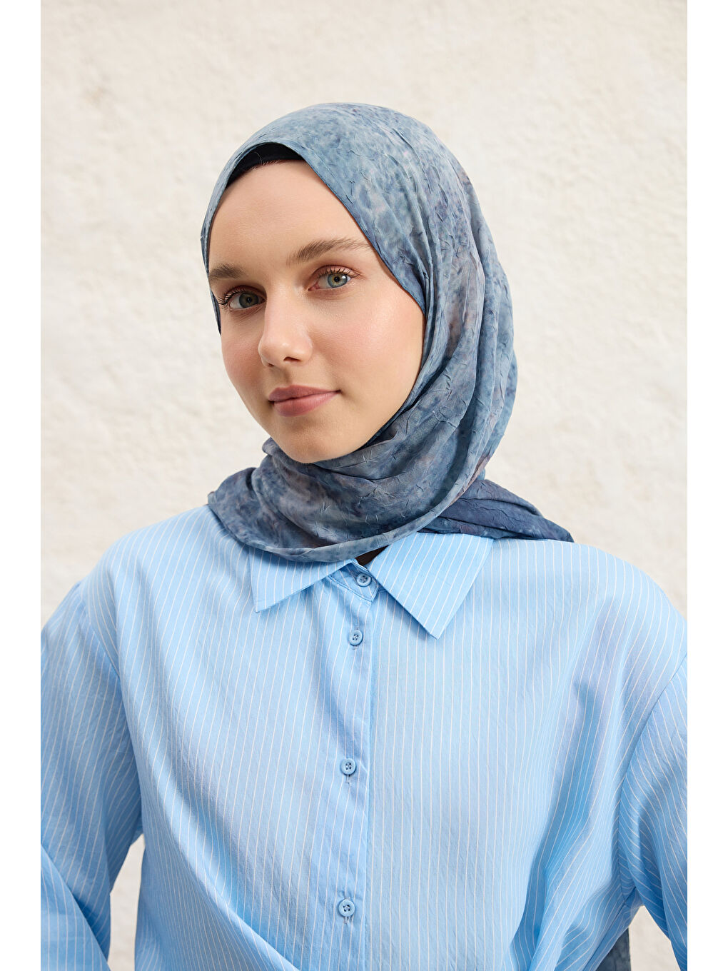 Vela Desenli Pamuk Şal Lacivert-1