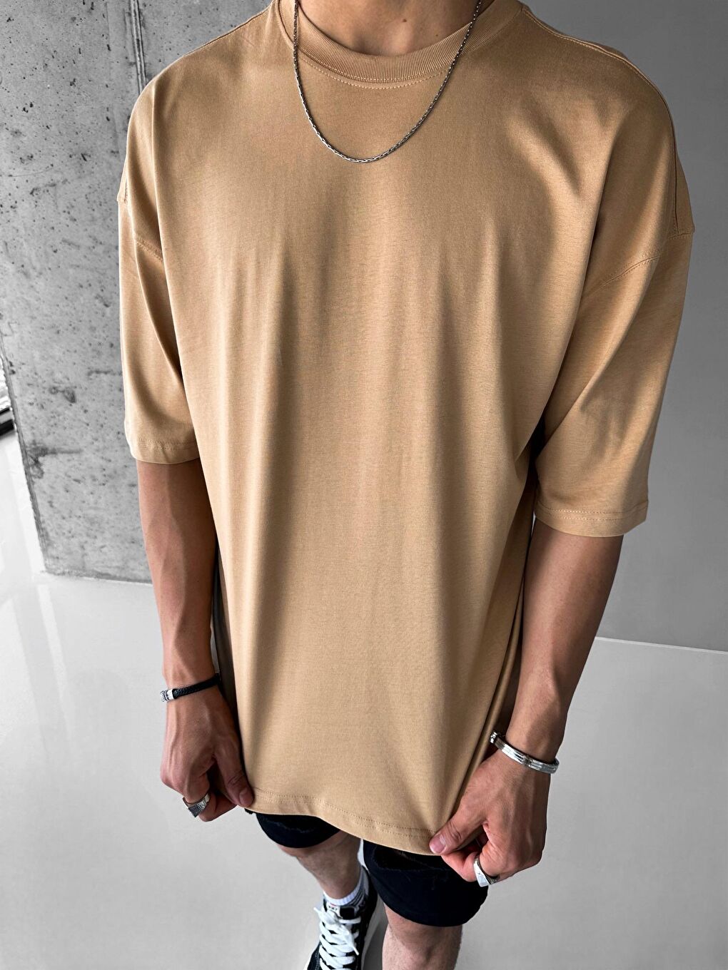 ablukaonline Açık Kahve Erkek Oversize Basic T-Shirt Açık Kahve - 2