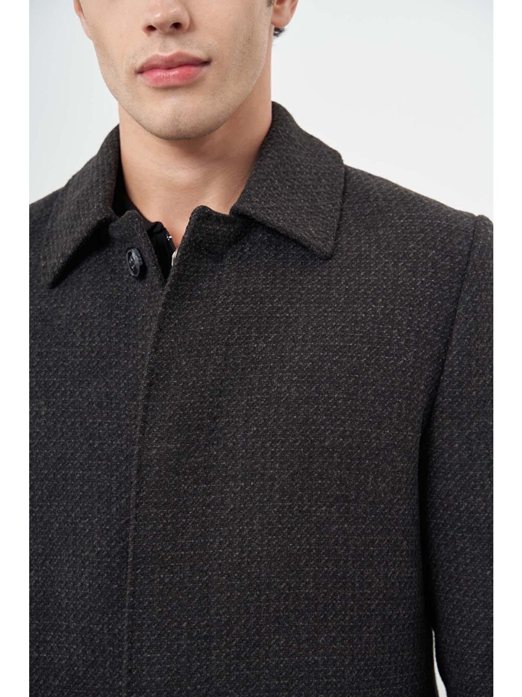 Koyu Antrasit Kaşe Bebe Yaka Kendinden Sırt Kapitoneli Astar Comfort Fit Classic Kaban 1008245154-3