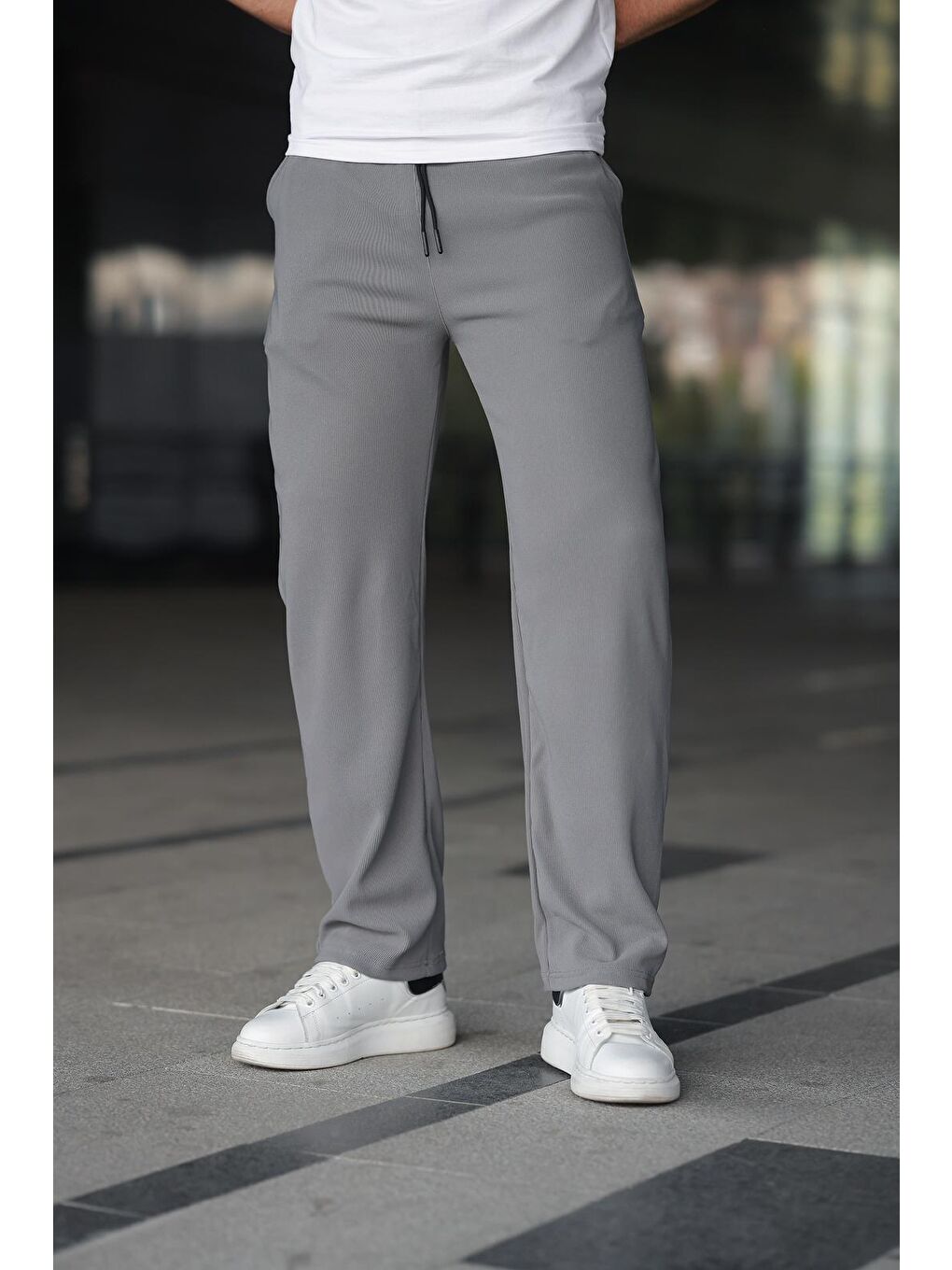 Gri Füme Beli Ayarlanabilir Cep Detaylı Bol Pantolon 6545-1