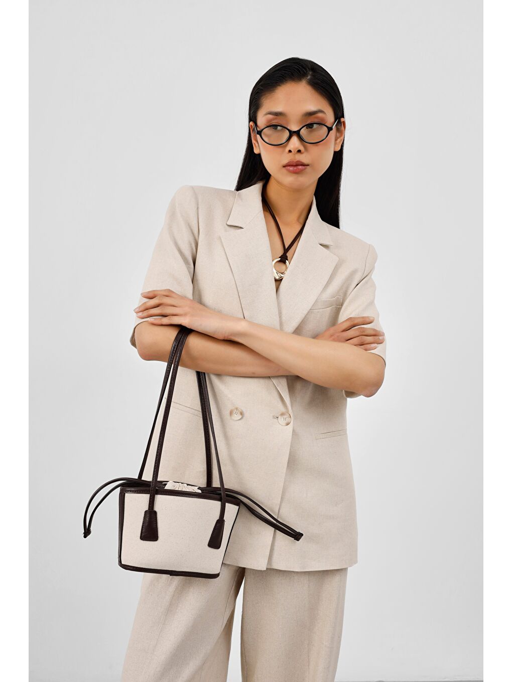 Kahverengi Padra Büzgülü Bucket Kanvas Çanta Kahve-2