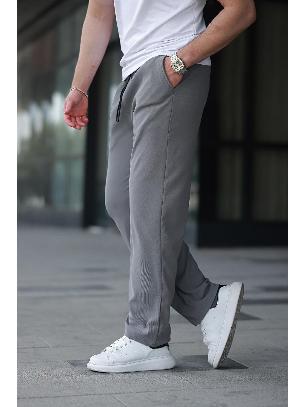 Gri Füme Beli Ayarlanabilir Cep Detaylı Bol Pantolon 6545-2