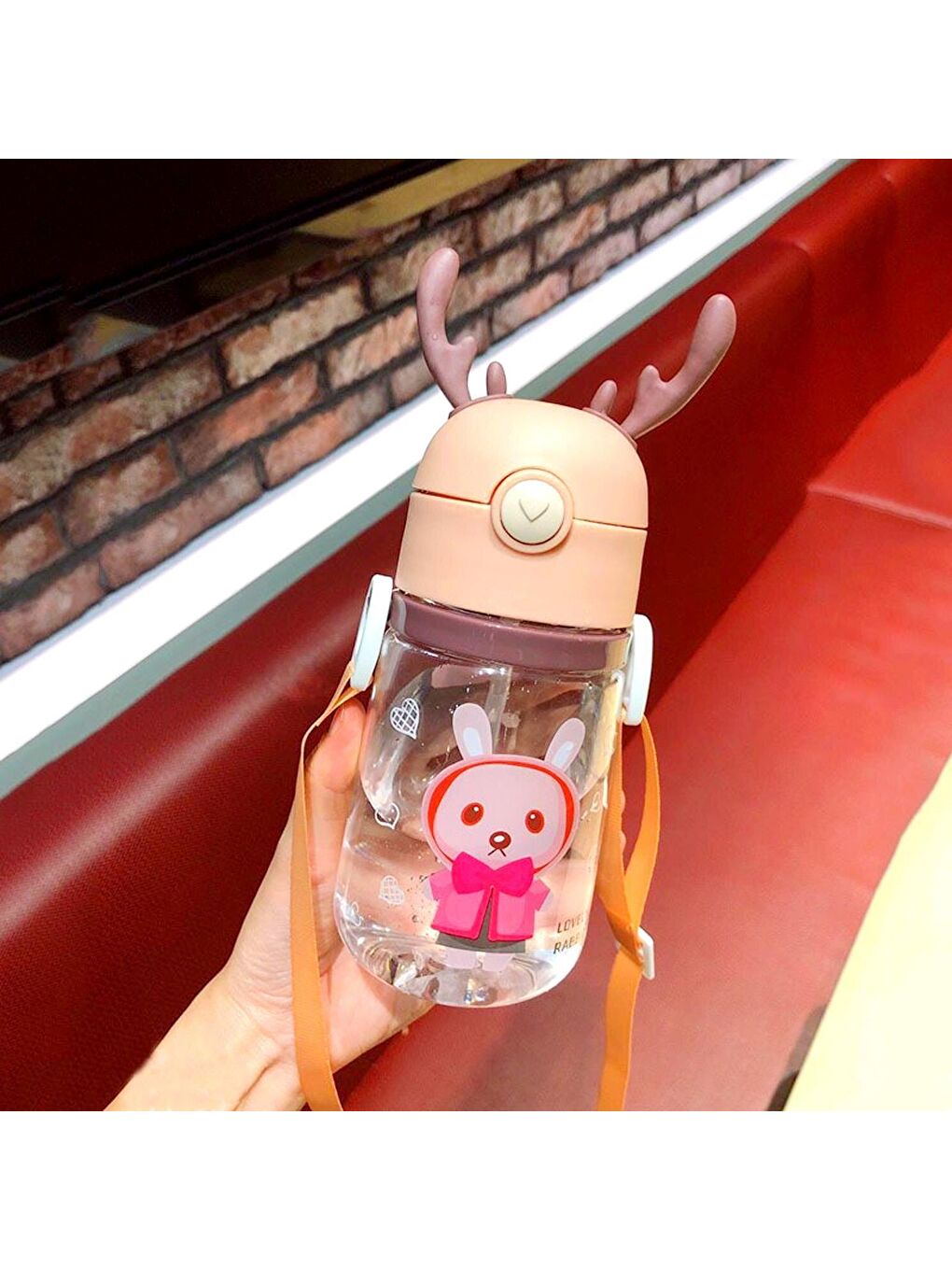 Geyik Figürlü Pipetli Taşıma Askılı Çocuk Matarası 550 Ml Sevimli Tavşan-2