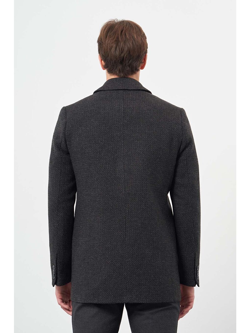 Koyu Antrasit Kaşe Bebe Yaka Kendinden Sırt Kapitoneli Astar Comfort Fit Classic Kaban 1008245154-4