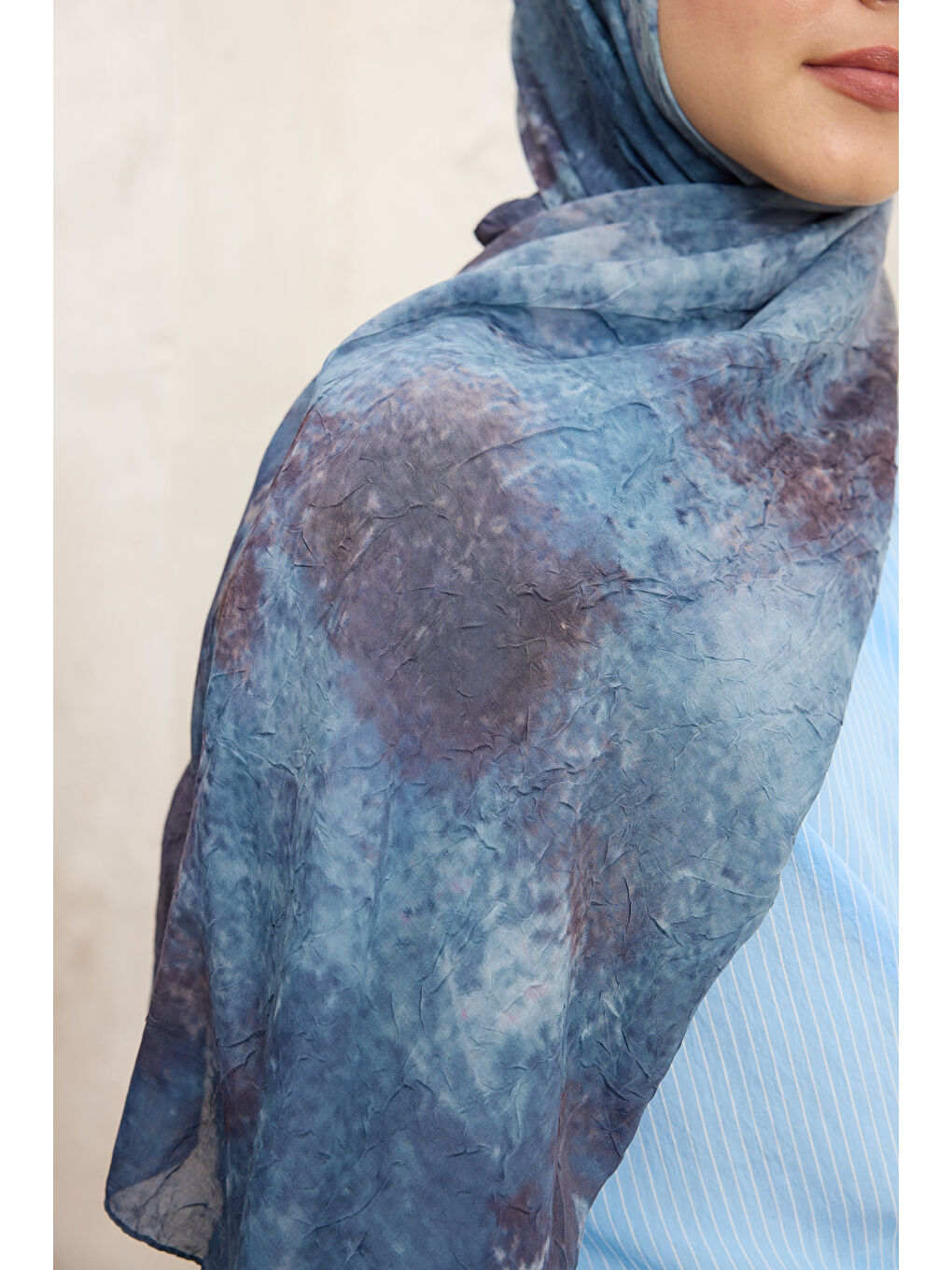 Vela Desenli Pamuk Şal Lacivert-2