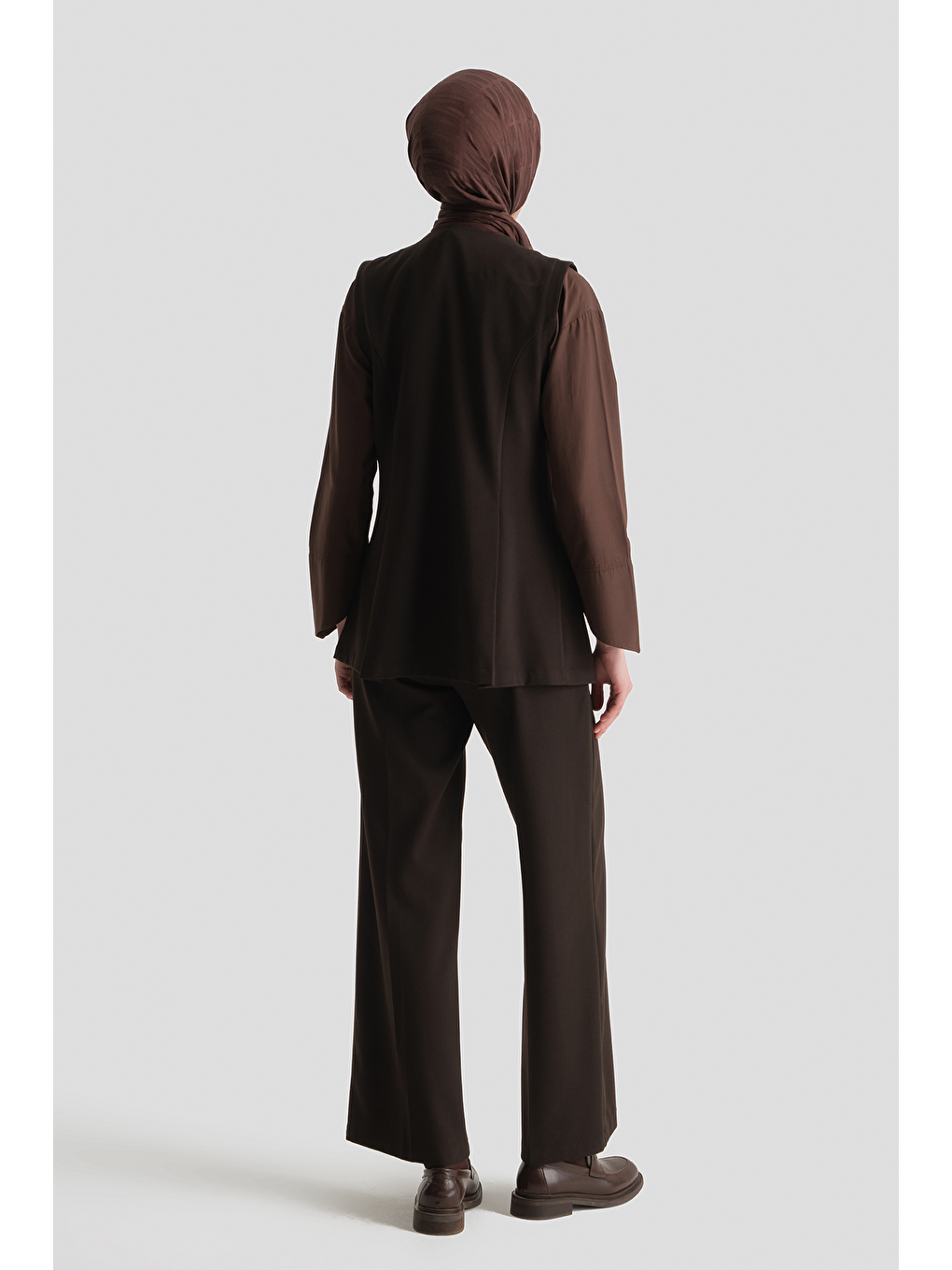 Fitted Yelekli Takım Kahverengi-6