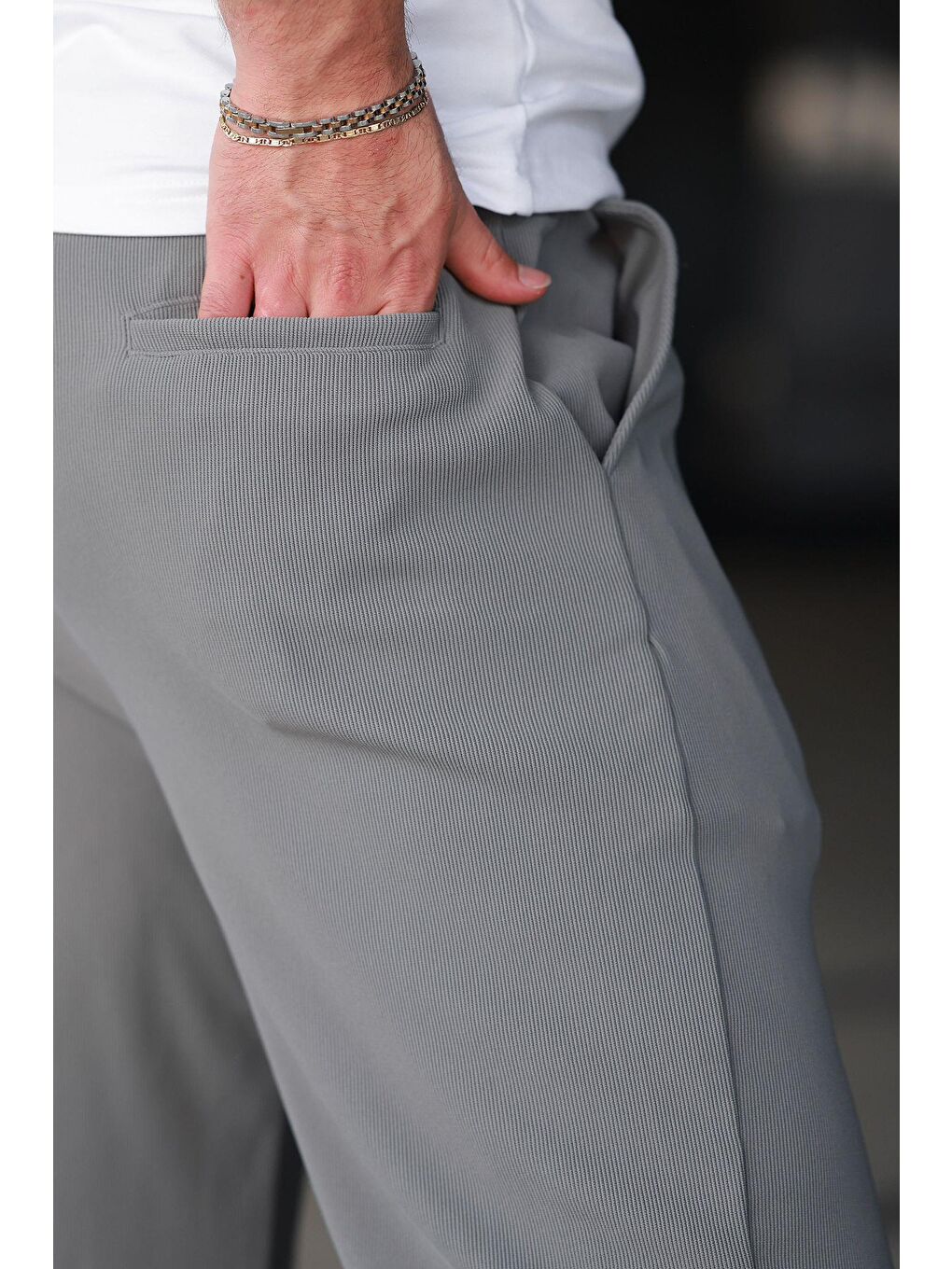 Gri Füme Beli Ayarlanabilir Cep Detaylı Bol Pantolon 6545-3