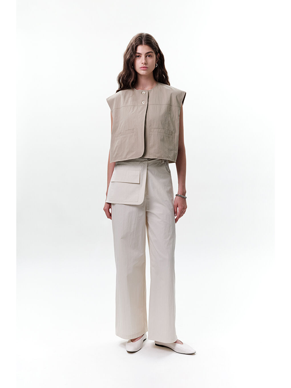 Bej Cep Kemerli Pantolon Taş-1