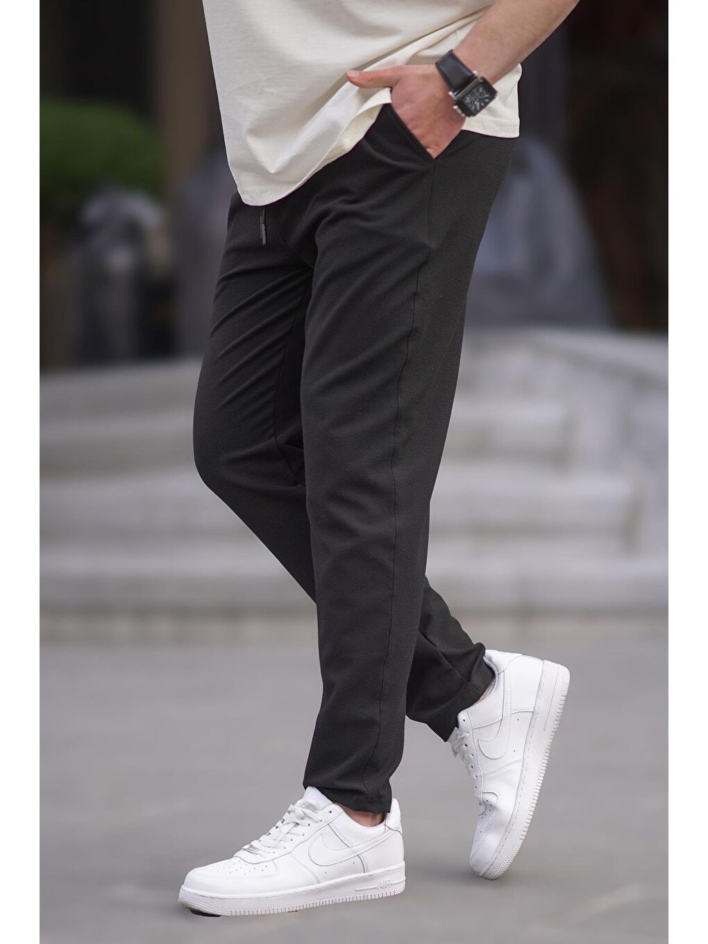 Siyah  Düz Paça Erkek Pantolon 6535-1