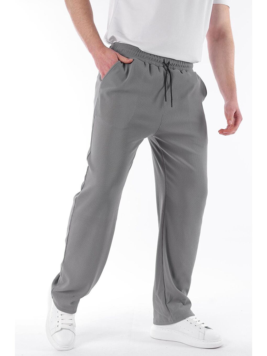 Gri Füme Beli Ayarlanabilir Cep Detaylı Bol Pantolon 6545-4