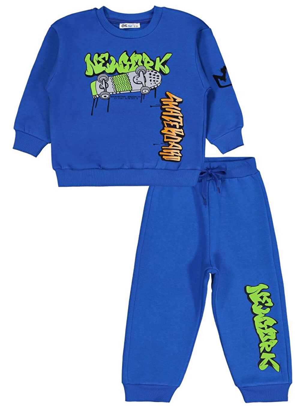 Mavi Erkek Çocuk Kaykay Baskılı 2-5 Yaş Eşofman Takımı-2