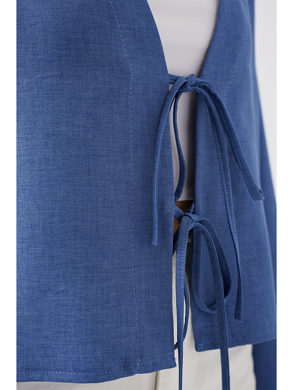 Önü Bağlamalı Keten Kimono 960 - İndigo-4