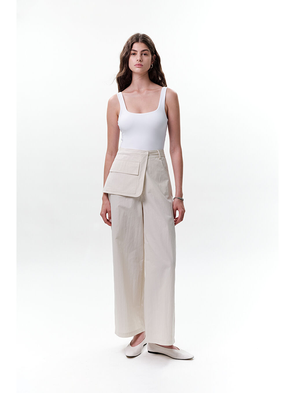 Bej Cep Kemerli Pantolon Taş-2