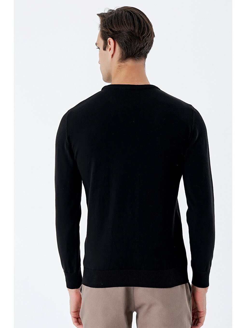 Siyah Uzun Kollu Desenli Bisiklet Yaka Pamuklu Klasik Comfort Fit Triko 1012235158-5