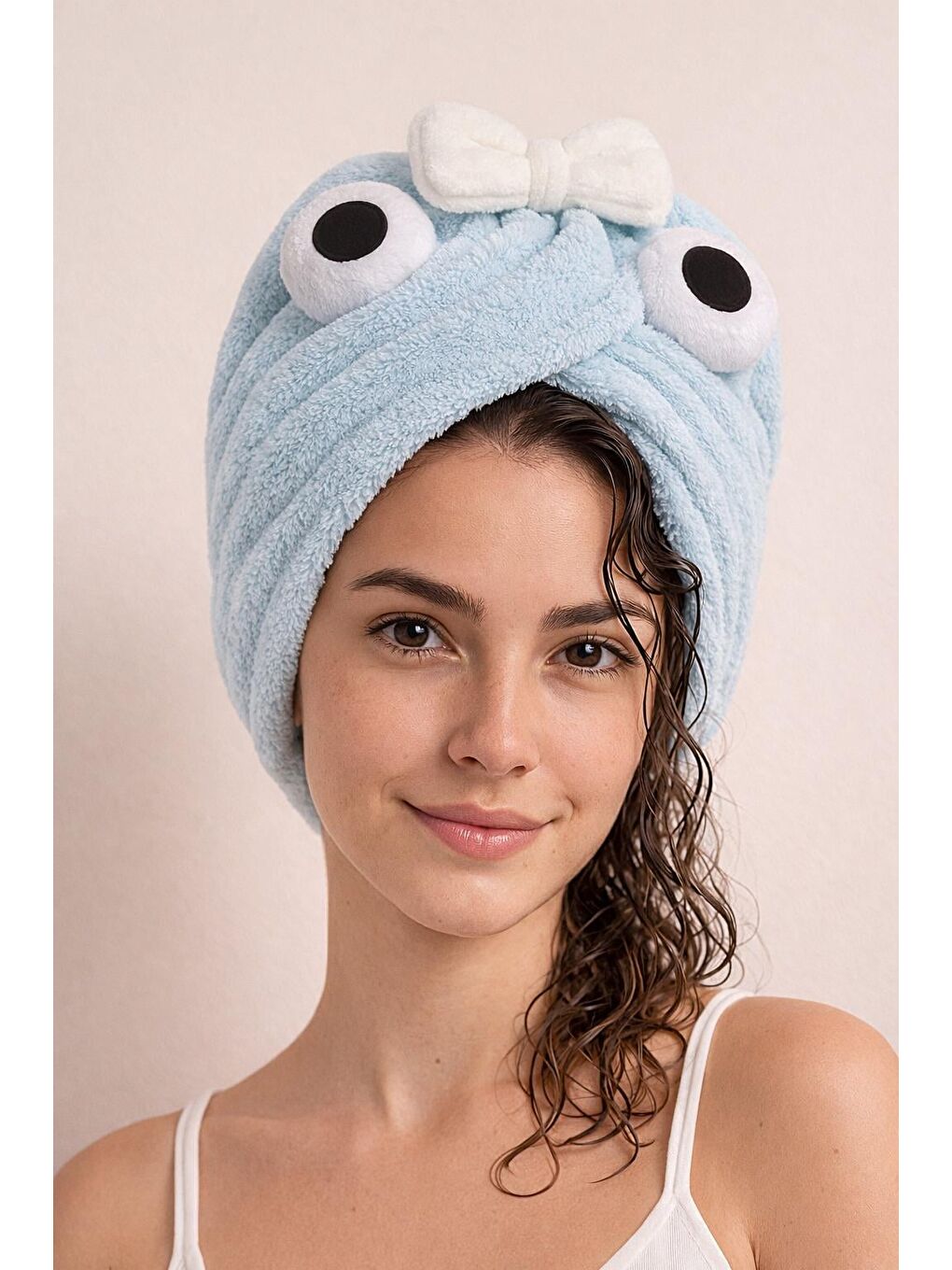 Göz Aksesuarlı Havlu Bone Mavi