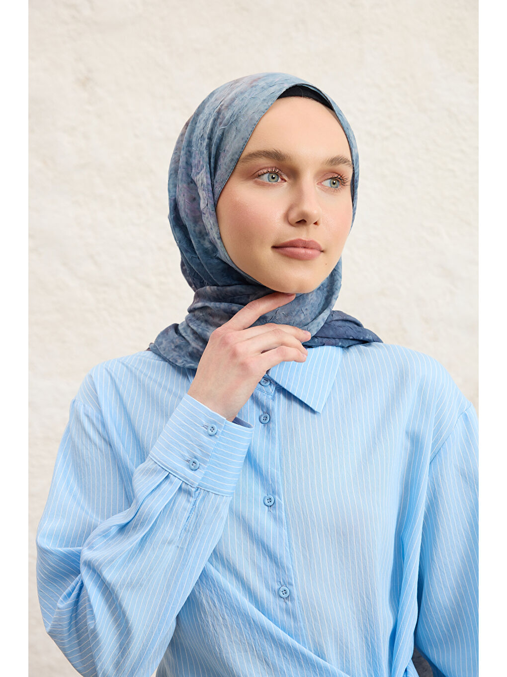 Vela Desenli Pamuk Şal Lacivert-4