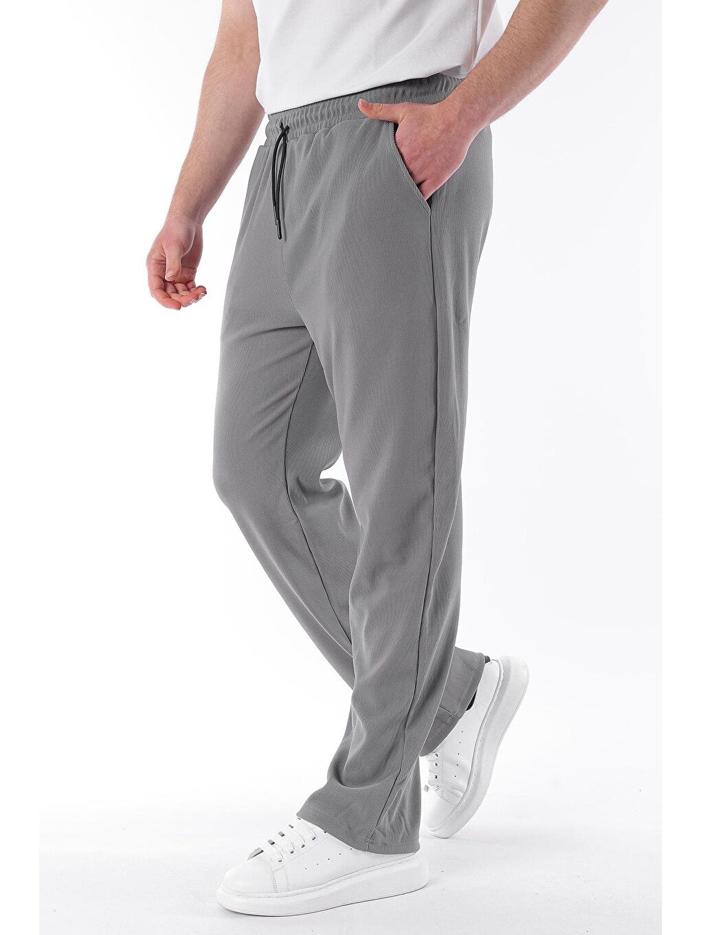 Gri Füme Beli Ayarlanabilir Cep Detaylı Bol Pantolon 6545-6