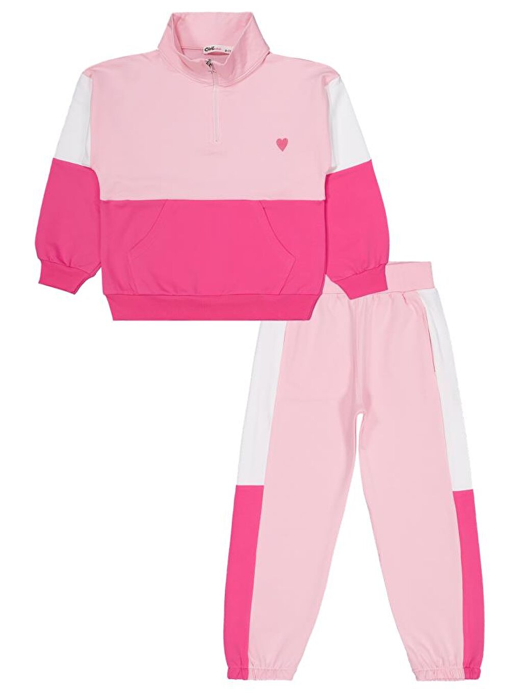 Pembe Kız &#199;ocuk Kalp Nakışlı 6-9 Yaş Eşofman Takımı-2