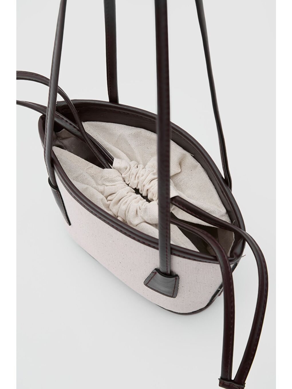 Kahverengi Padra Büzgülü Bucket Kanvas Çanta Kahve-6