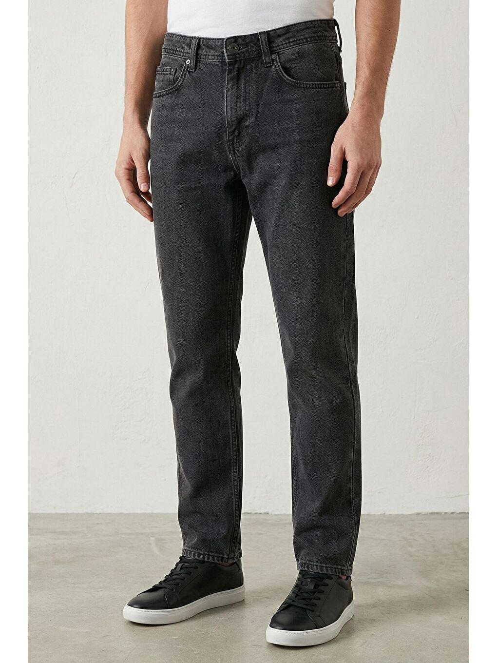 Antrasit Erkek Yüksek Bel Baggy Jean Pantolon