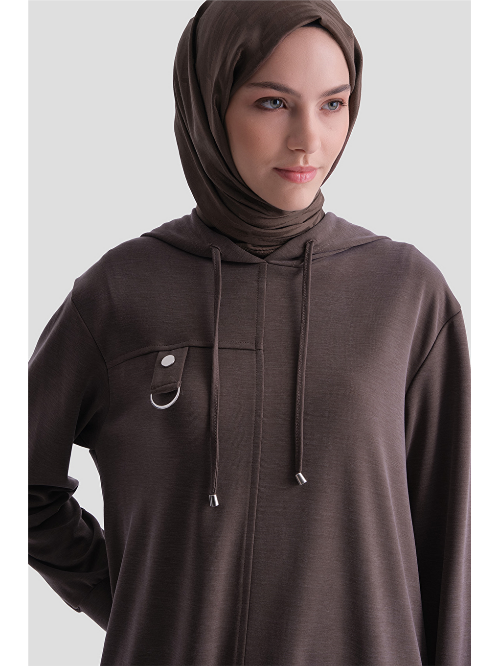 Kahverengi Kapüşonlu Örme Takım 25Kd4386 Kahve-2