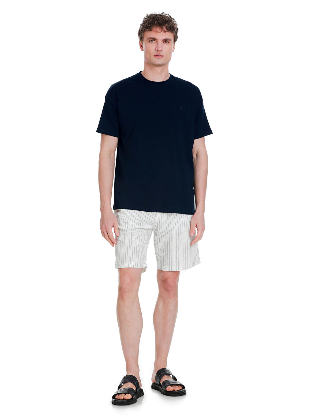 Lacivert Regular Fit 100% Pamuk Bisiklet Yaka  Tişört-1