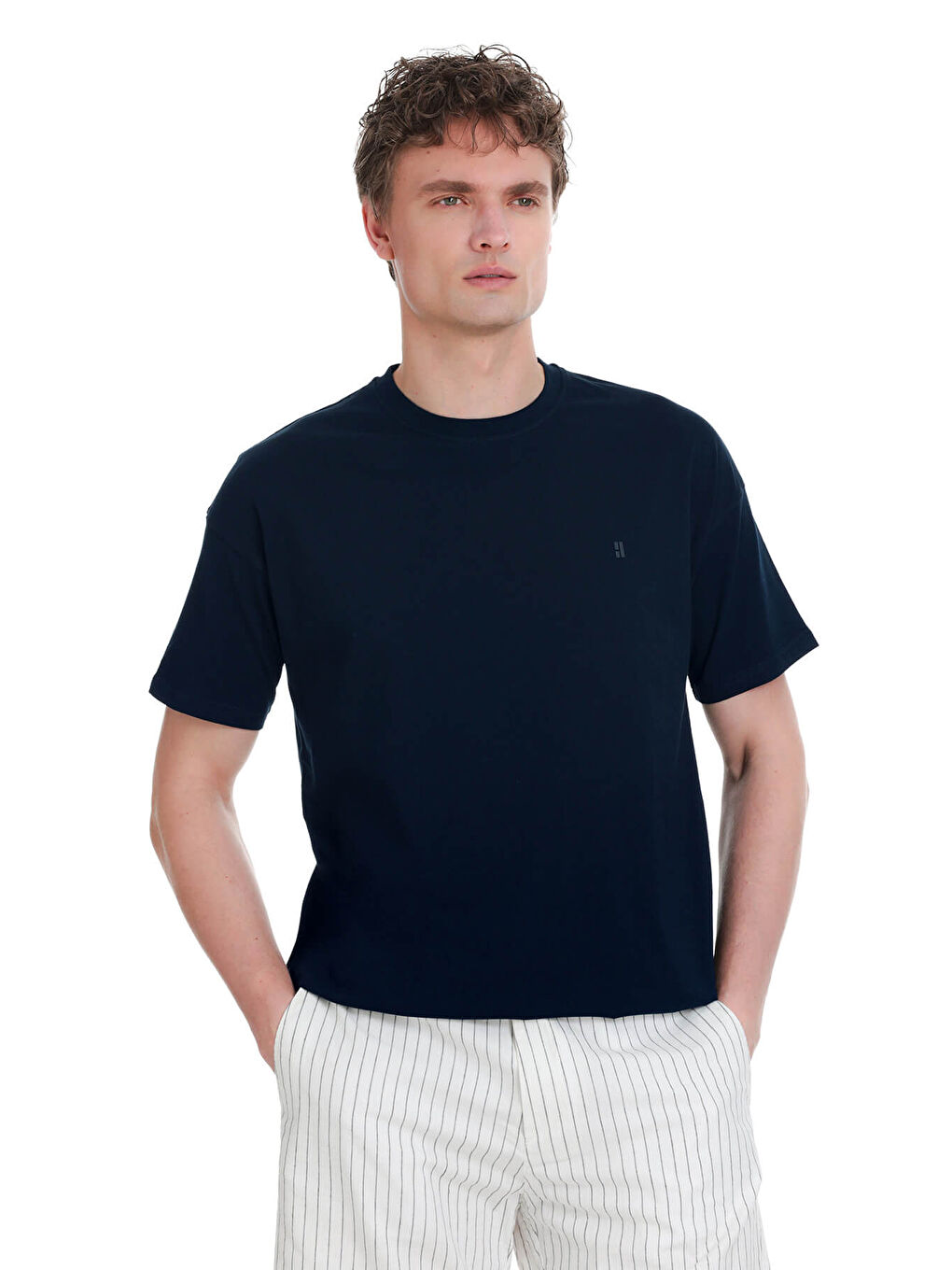 Lacivert Regular Fit 100% Pamuk Bisiklet Yaka  Tişört-2