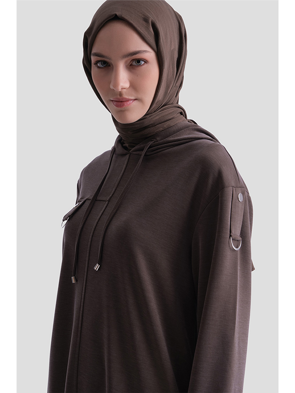 Kahverengi Kapüşonlu Örme Takım 25Kd4386 Kahve-3