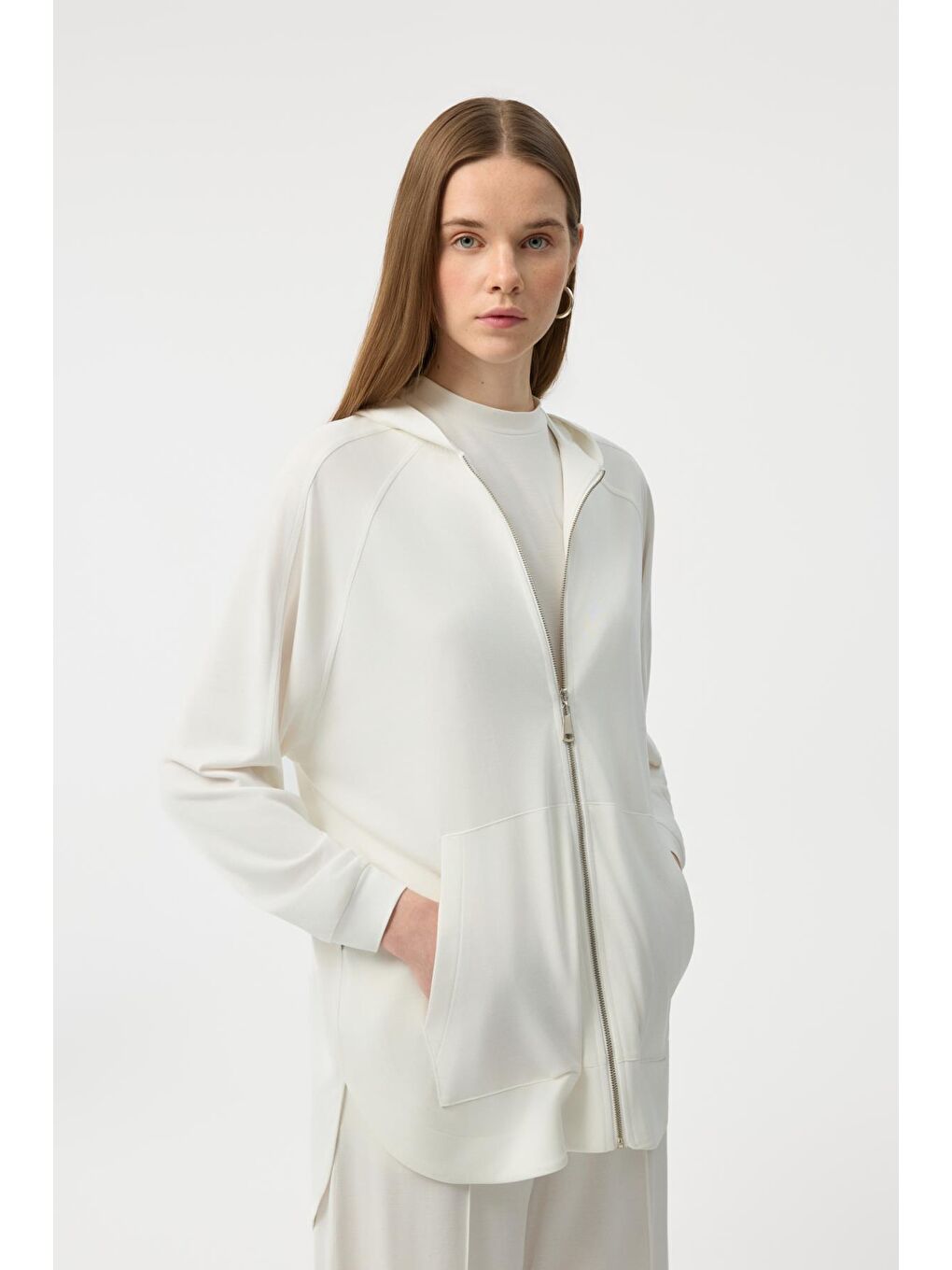 Modal Cupra Fermuarlı Hırka Takım Ekru-1