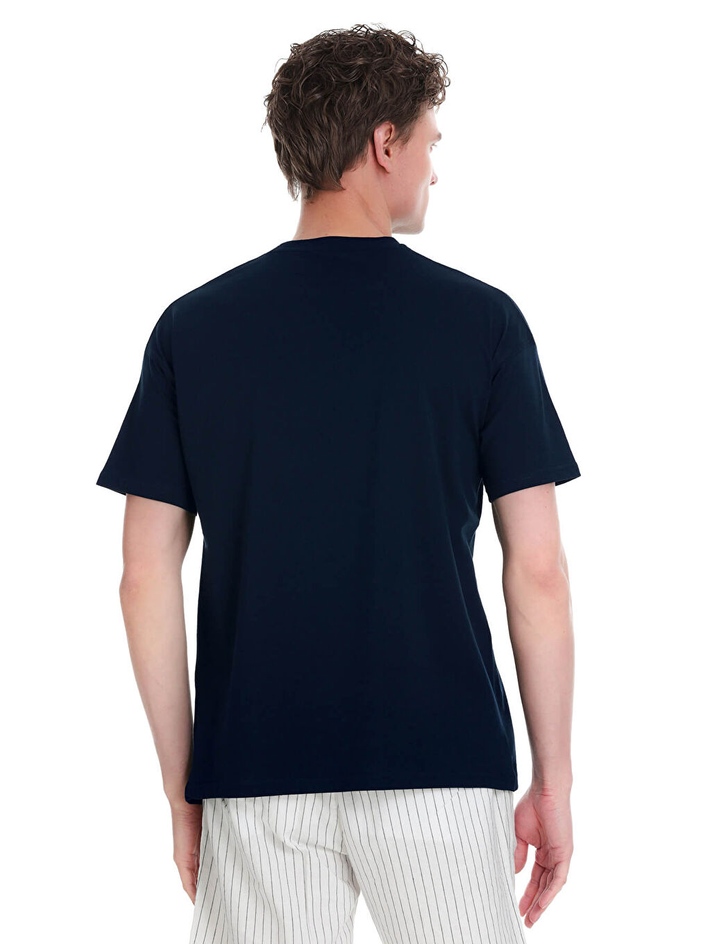 Lacivert Regular Fit 100% Pamuk Bisiklet Yaka  Tişört-4