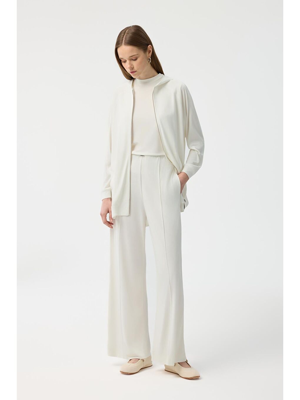 Modal Cupra Fermuarlı Hırka Takım Ekru-2