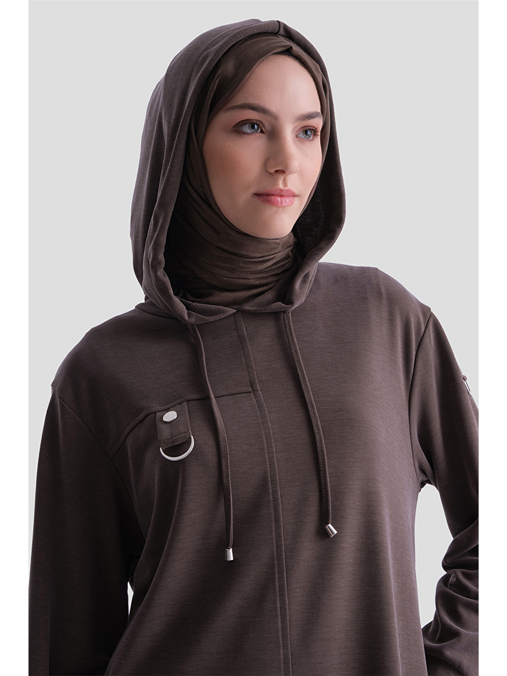 Kahverengi Kapüşonlu Örme Takım 25Kd4386 Kahve-5