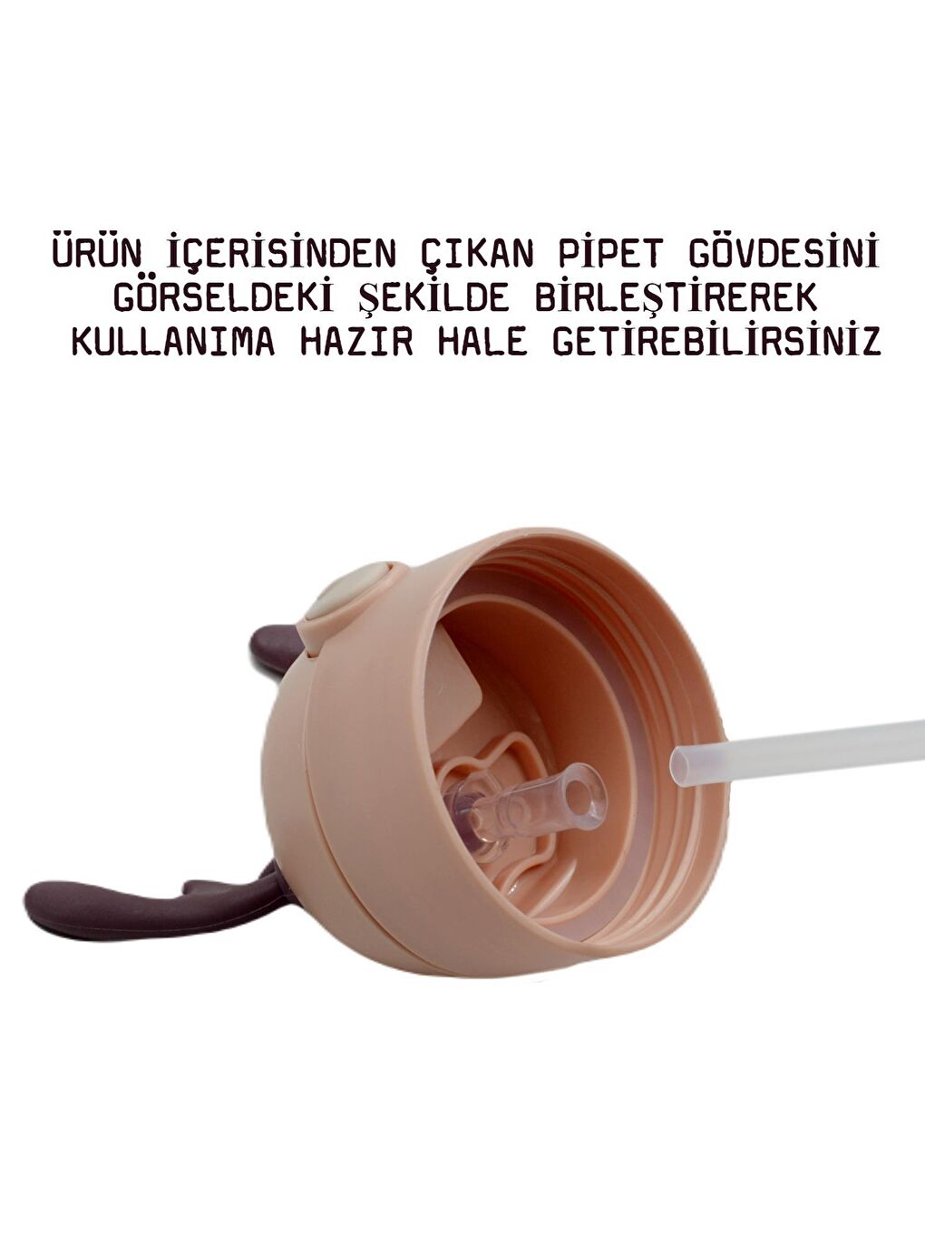 Geyik Figürlü Pipetli Taşıma Askılı Çocuk Matarası 550 Ml Sevimli Tavşan-5