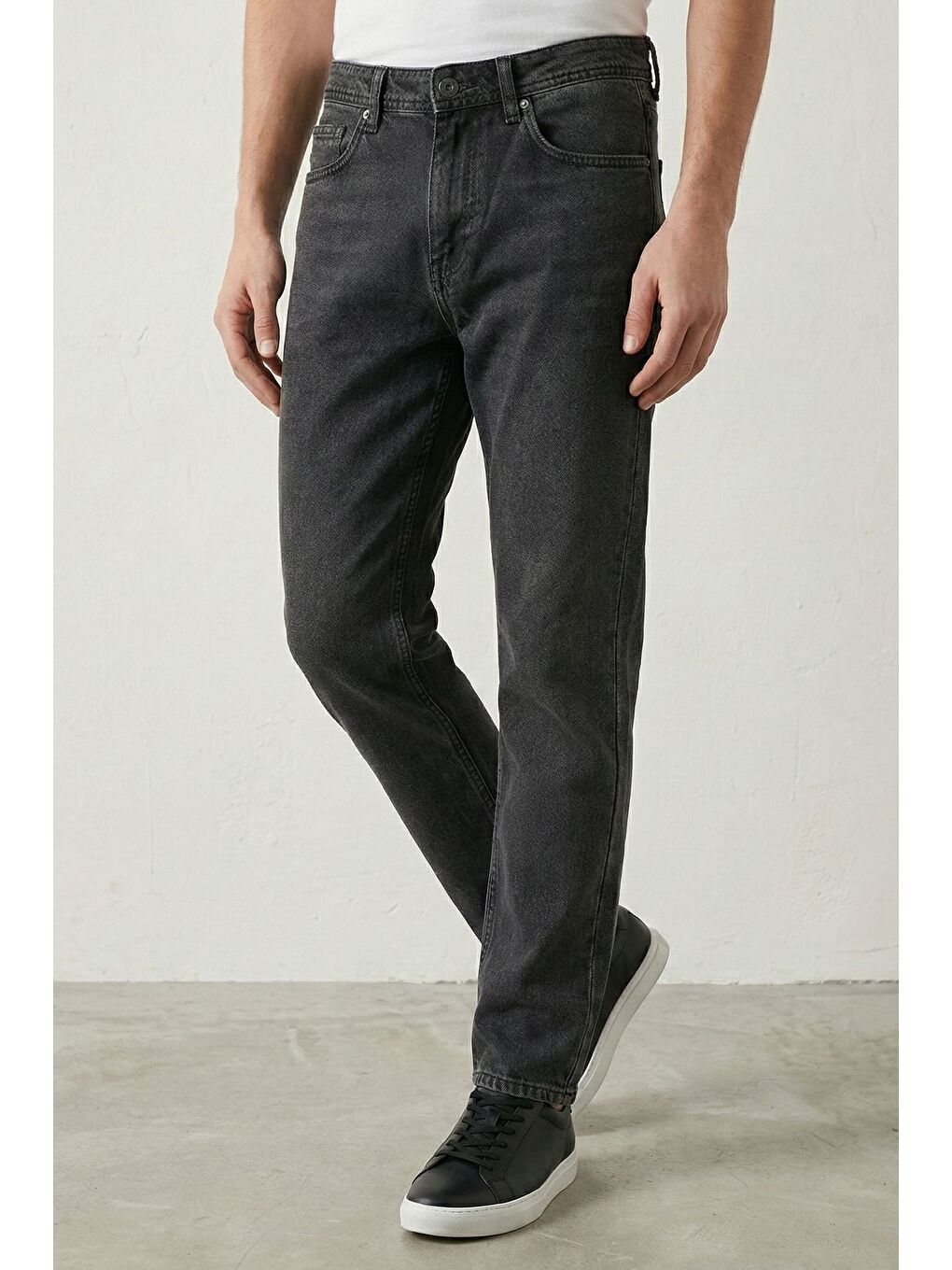 Antrasit Erkek Yüksek Bel Baggy Jean Pantolon-1