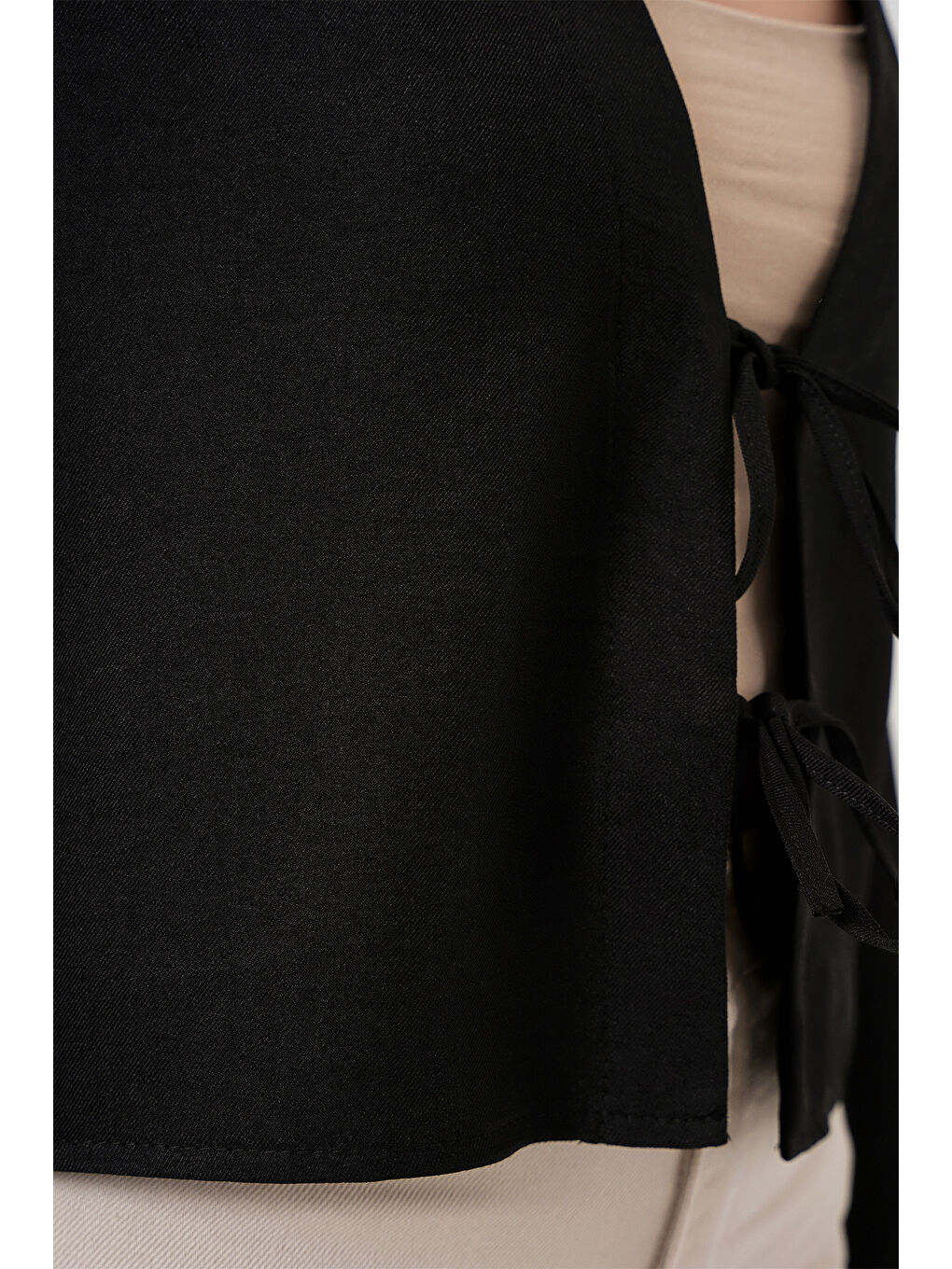 Önü Bağlamalı Keten Kimono 960 - Siyah-4
