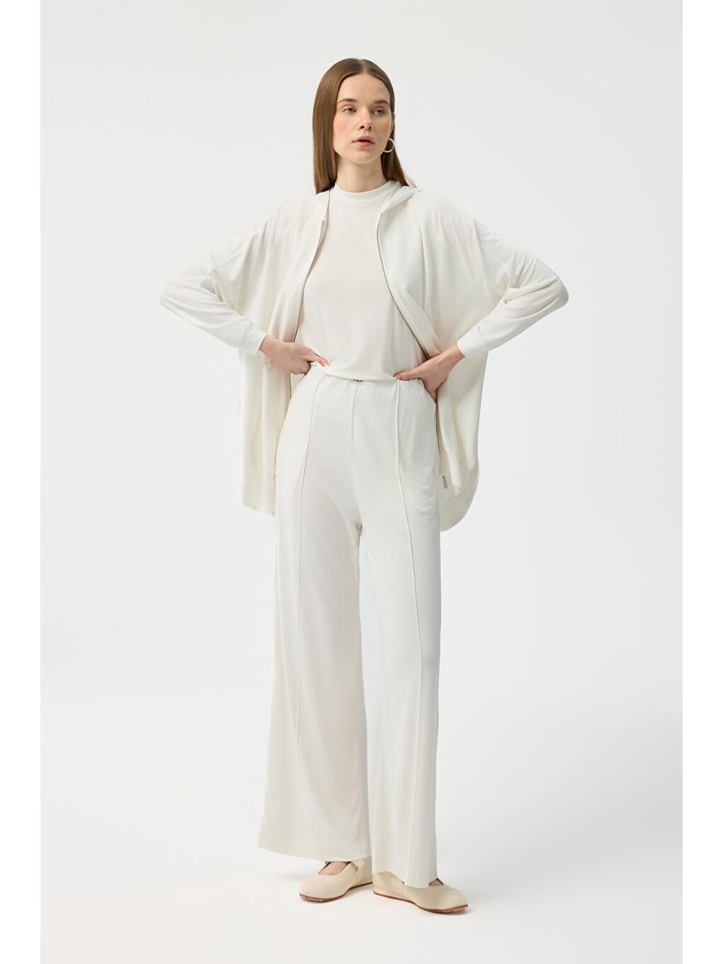 Modal Cupra Fermuarlı Hırka Takım Ekru-4