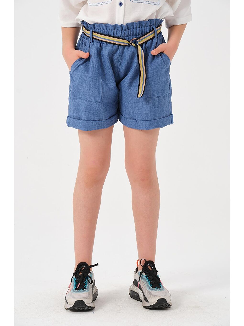 Mavi Genç Kız Çocuk Kemerli Şort