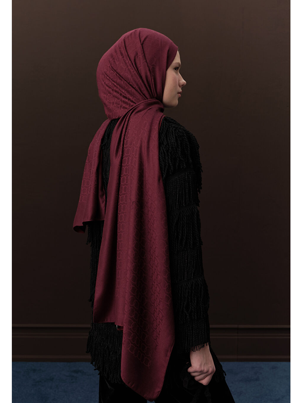 Premıum Yünlü Düz Şal Bordo-3