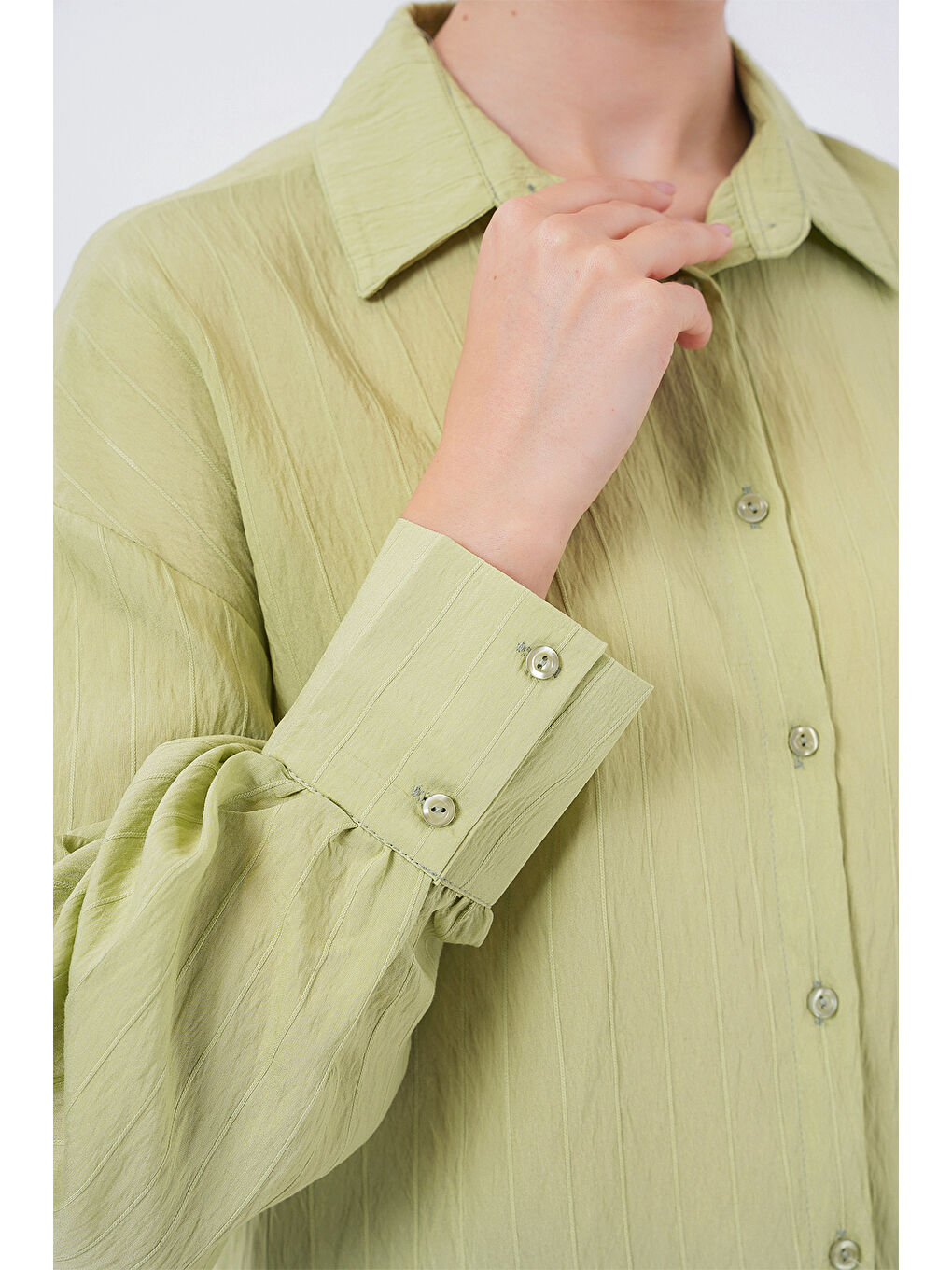 Kadın Çizgili Uzun Gömlek Tunik 5963 - E.Yeşil-4