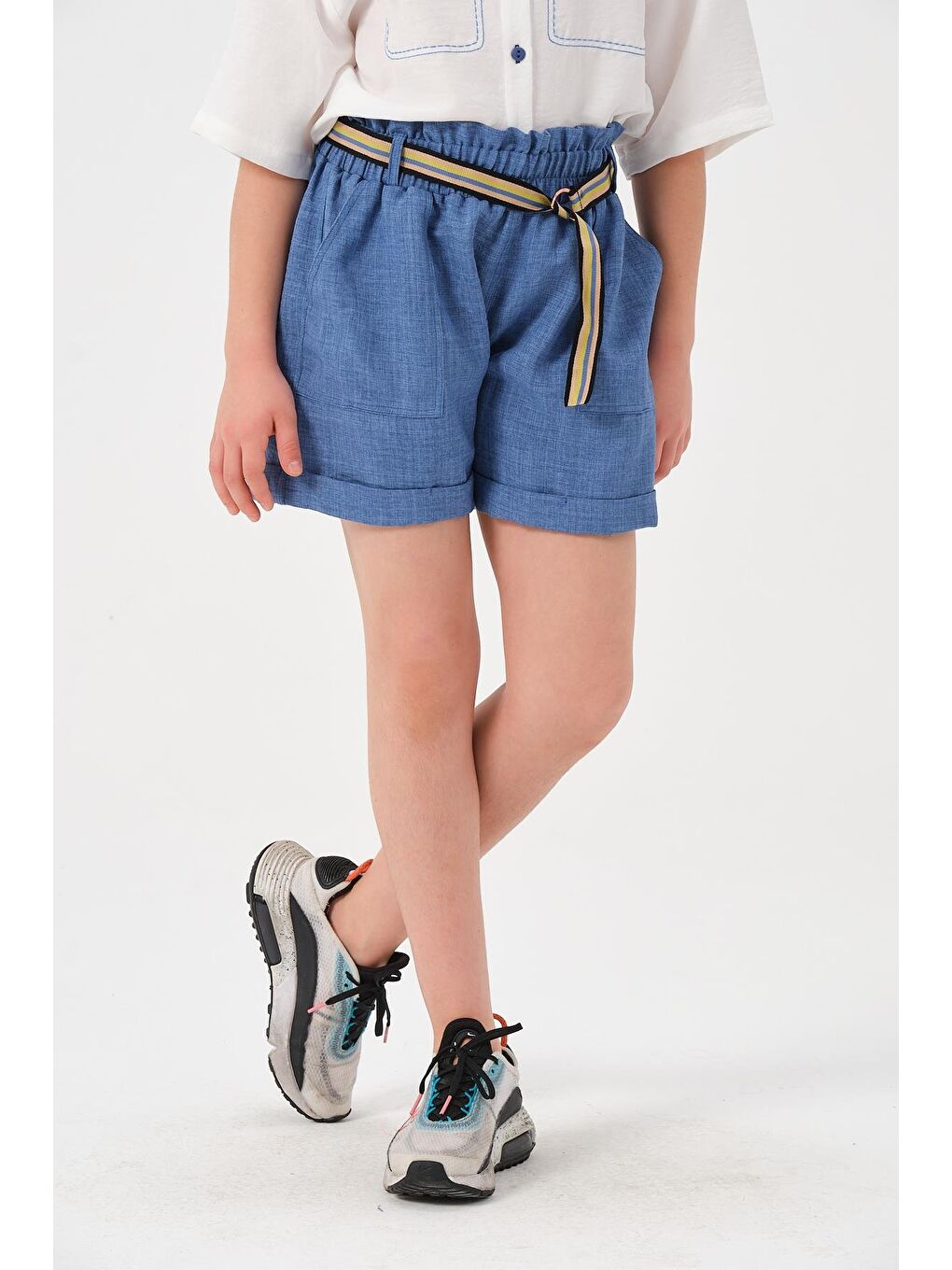 Mavi Genç Kız Çocuk Kemerli Şort-1