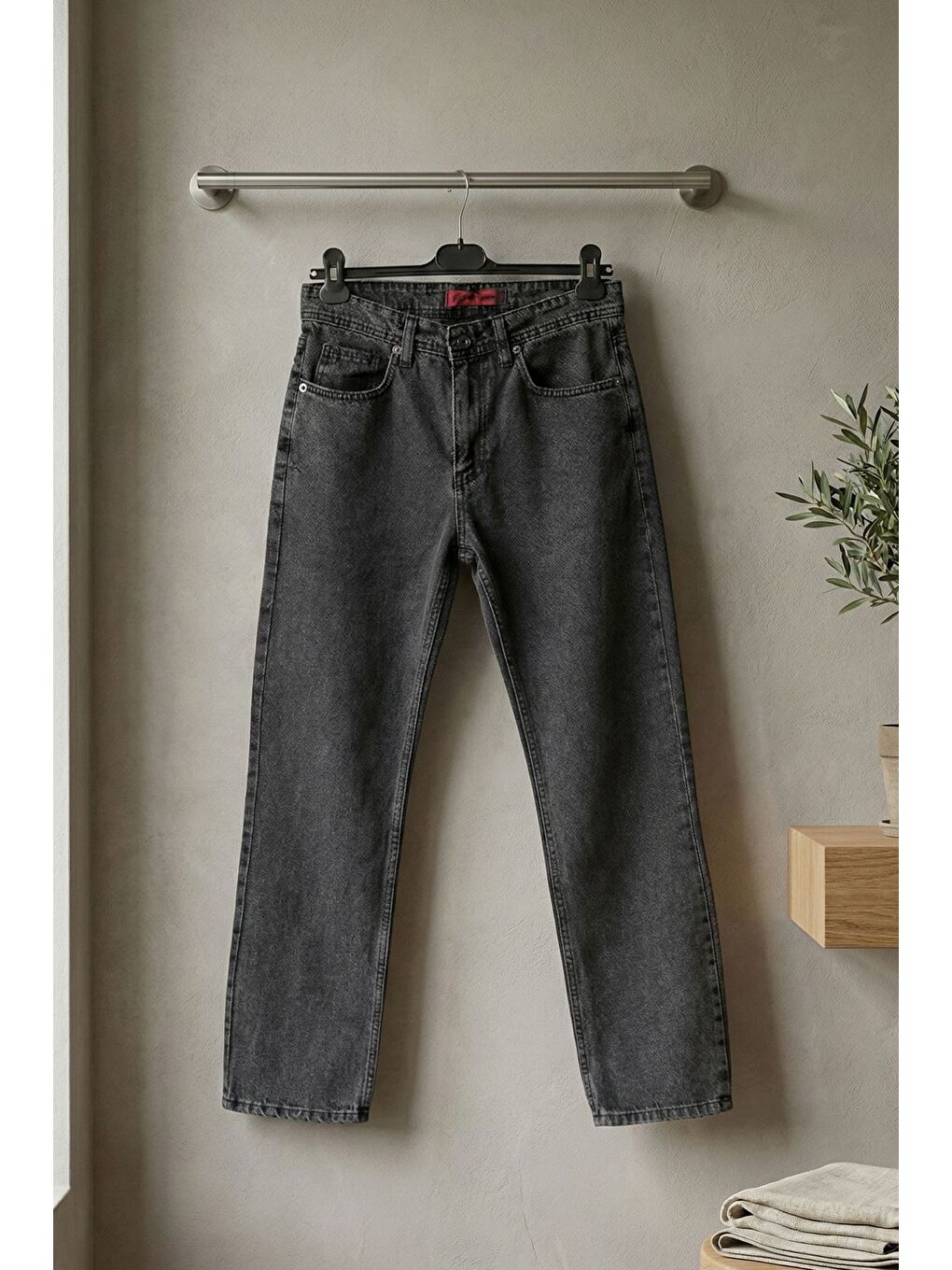 Antrasit Erkek Yüksek Bel Baggy Jean Pantolon-3