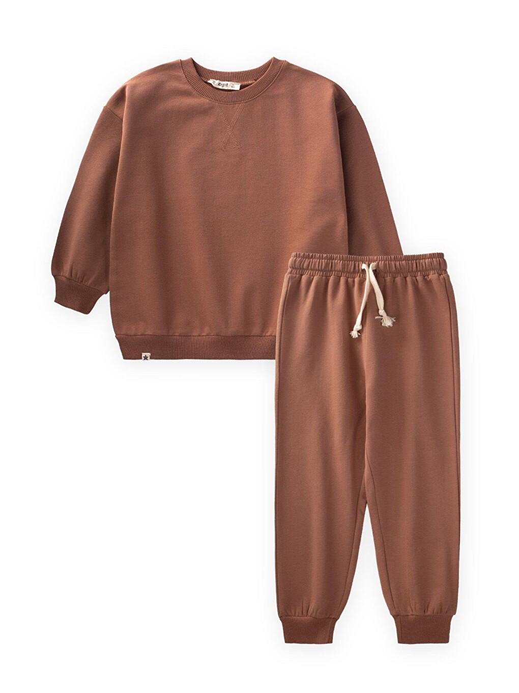 Kahverengi Basic Karyoka Detaylı Sweatshirt Takım 3-8 Yaş Açık Kahve