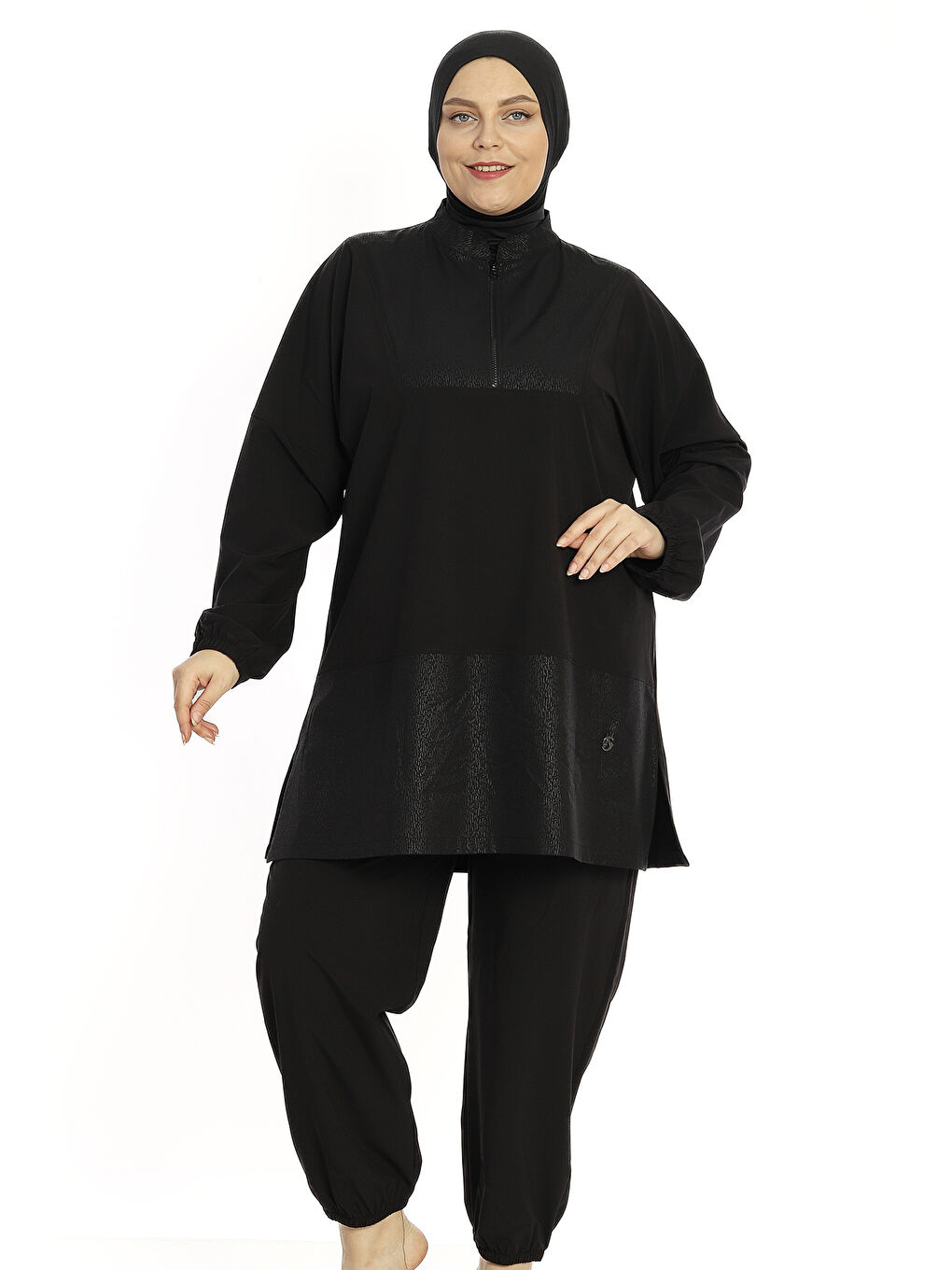 Büyük Beden Spor Elastan Tam Kapalı Tesettür Mayo 6292 Siyah-2