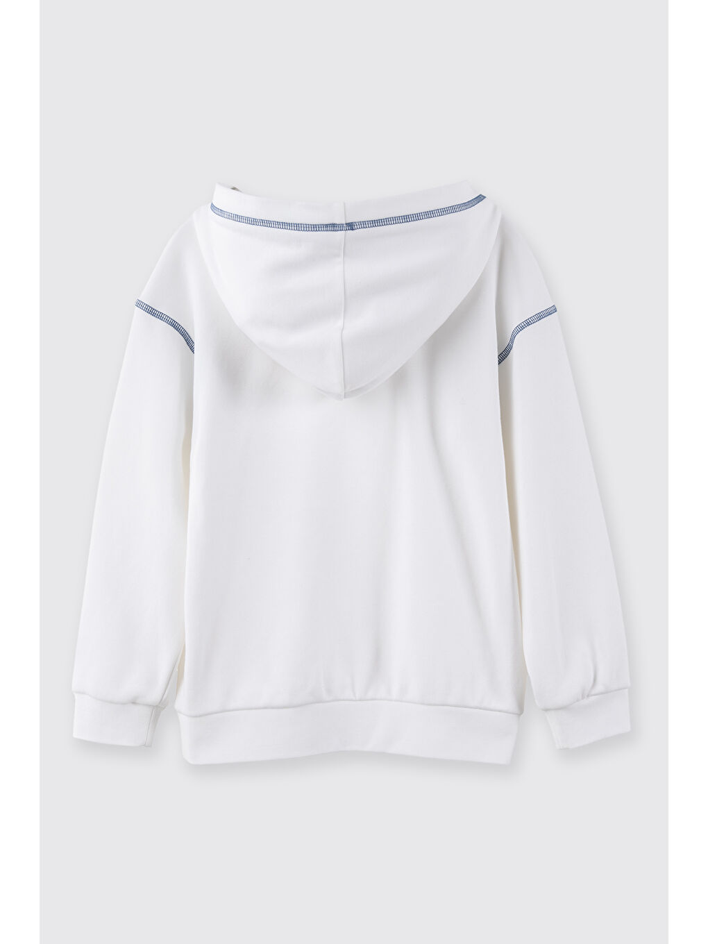 Erkek Çocuk Kapüşonlu Nakışlı Kanguru Cepli Kontrast Dikiş Detaylı Beyaz Sweatshirt-6