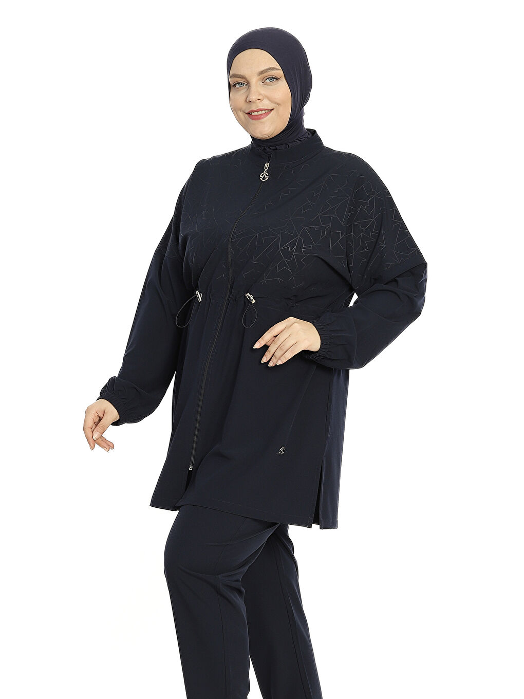 Büyük Beden Spor Elastan Tam Kapalı Tesettür Mayo 6291 Koyu Lacivert-1