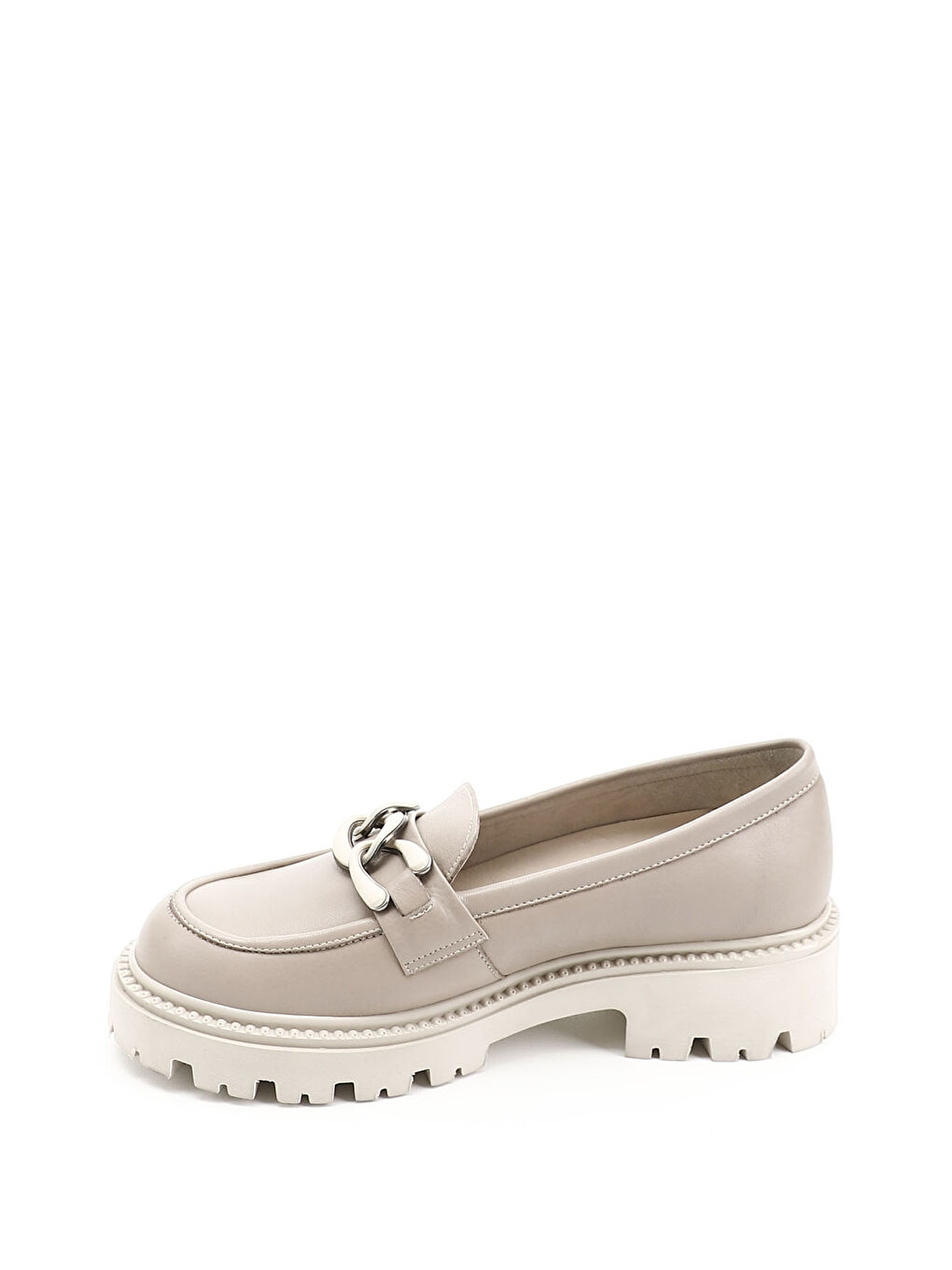 Bej Kadın BEJ-CAMEL Kalın Topuklu Tokalı Hakiki Deri Loafer Ayakkabı-1