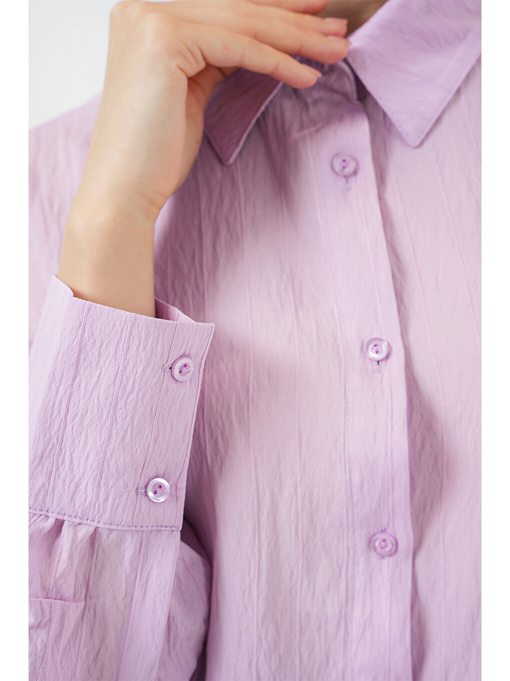 Kadın Çizgili Uzun Gömlek Tunik 5963 - Lila-4